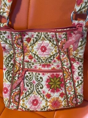 Vera Bradley Quilted Floral Shoulder Bag in Pink, Green & Yellow